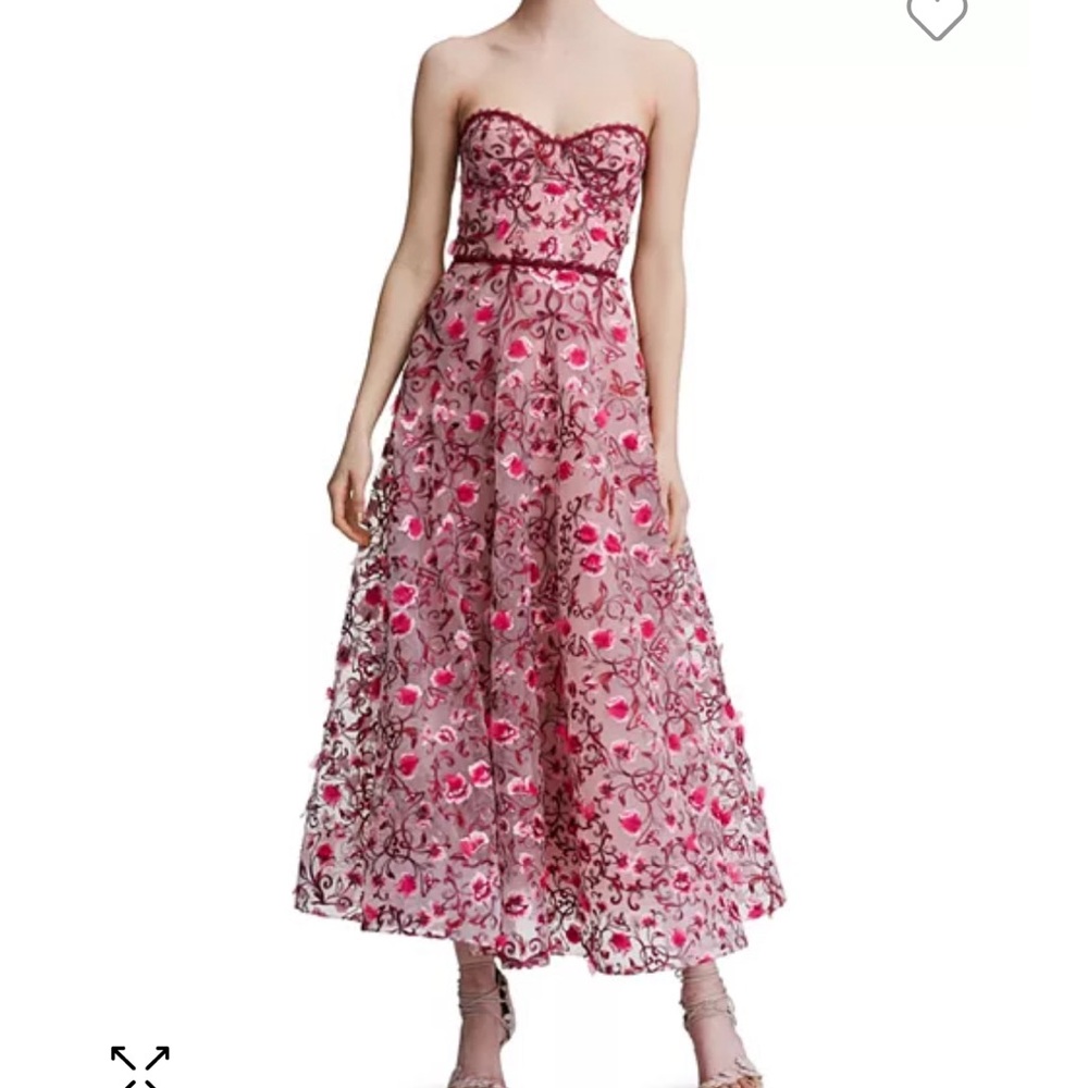 Marchesa Notte Floral Embroidered Tea Length Gown
